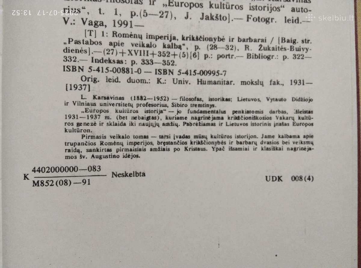 L. Karsavinas "Europos kultūros istorija" 1990 m. - nuotraukos Nr. 13