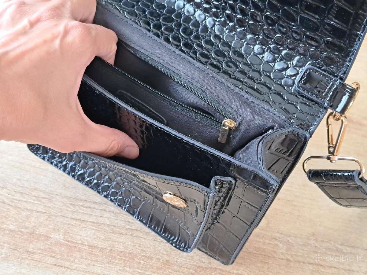 Juoda krokodilo rašto stilinga rankinė per petį. - nuotraukos Nr. 11