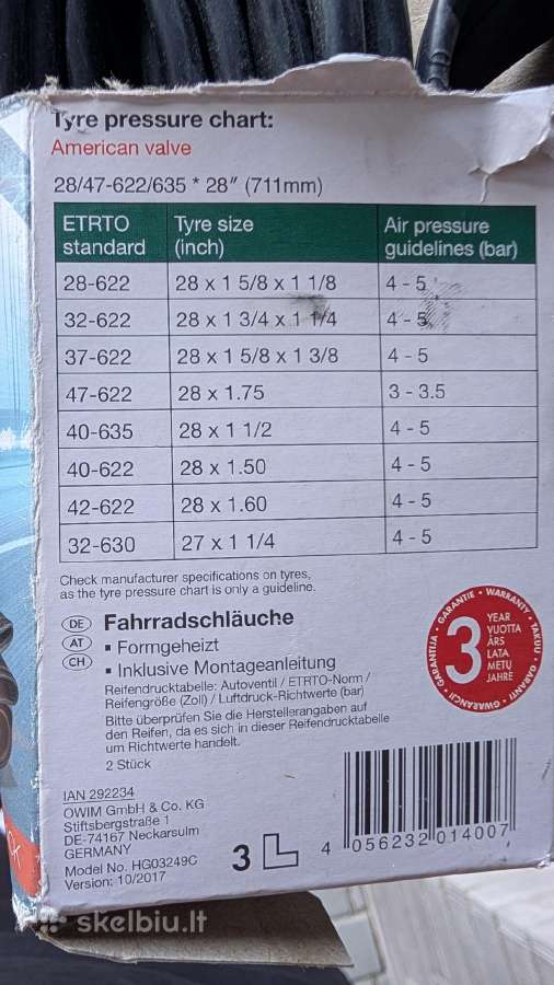 Dviračio padangų kameros 28" 2 vnt Naujos - nuotraukos Nr. 3