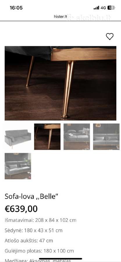 Elegantiška aksominė sofa-lova - nuotraukos Nr. 3