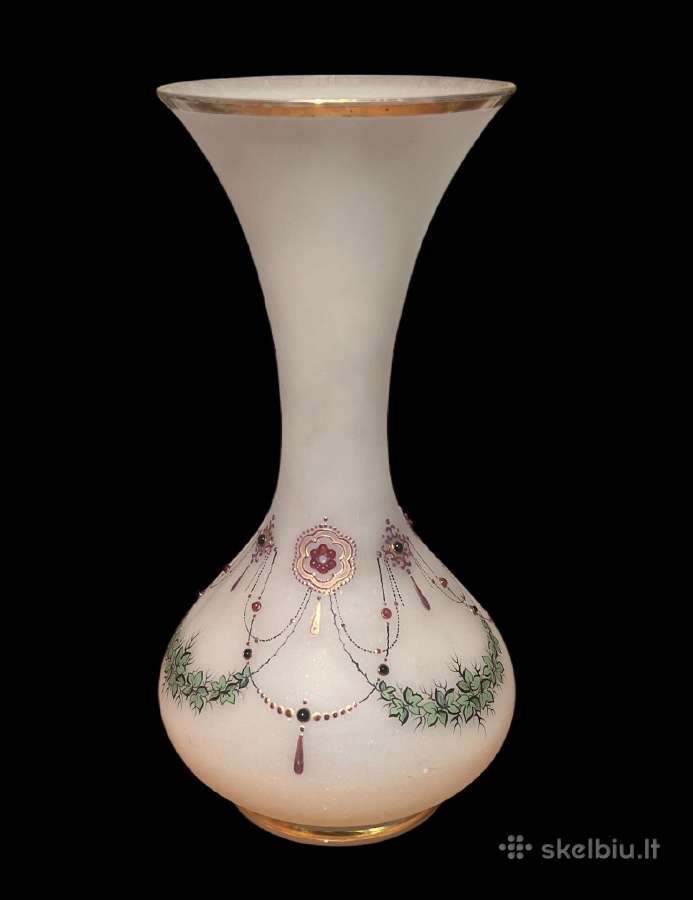 Antikvarinė vaza. Stiklas, auksavimas, emalė 28 cm - nuotraukos Nr. 2