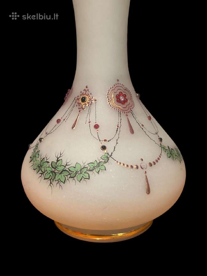Antikvarinė vaza. Stiklas, auksavimas, emalė 28 cm - nuotraukos Nr. 3