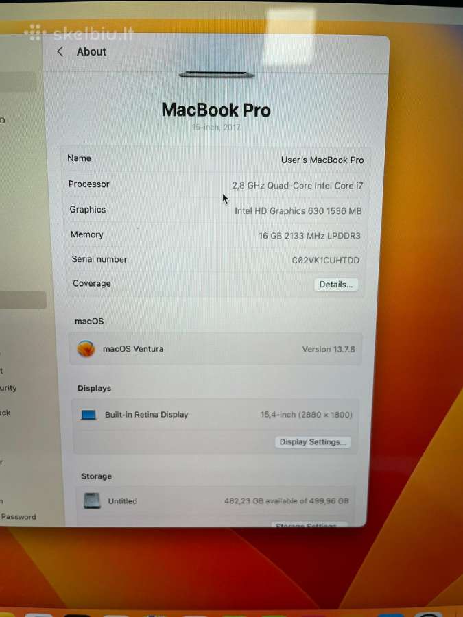 MacBook Pro 15 2017 Quad-core I7 16/512gb + 3mėn. - nuotraukos Nr. 5