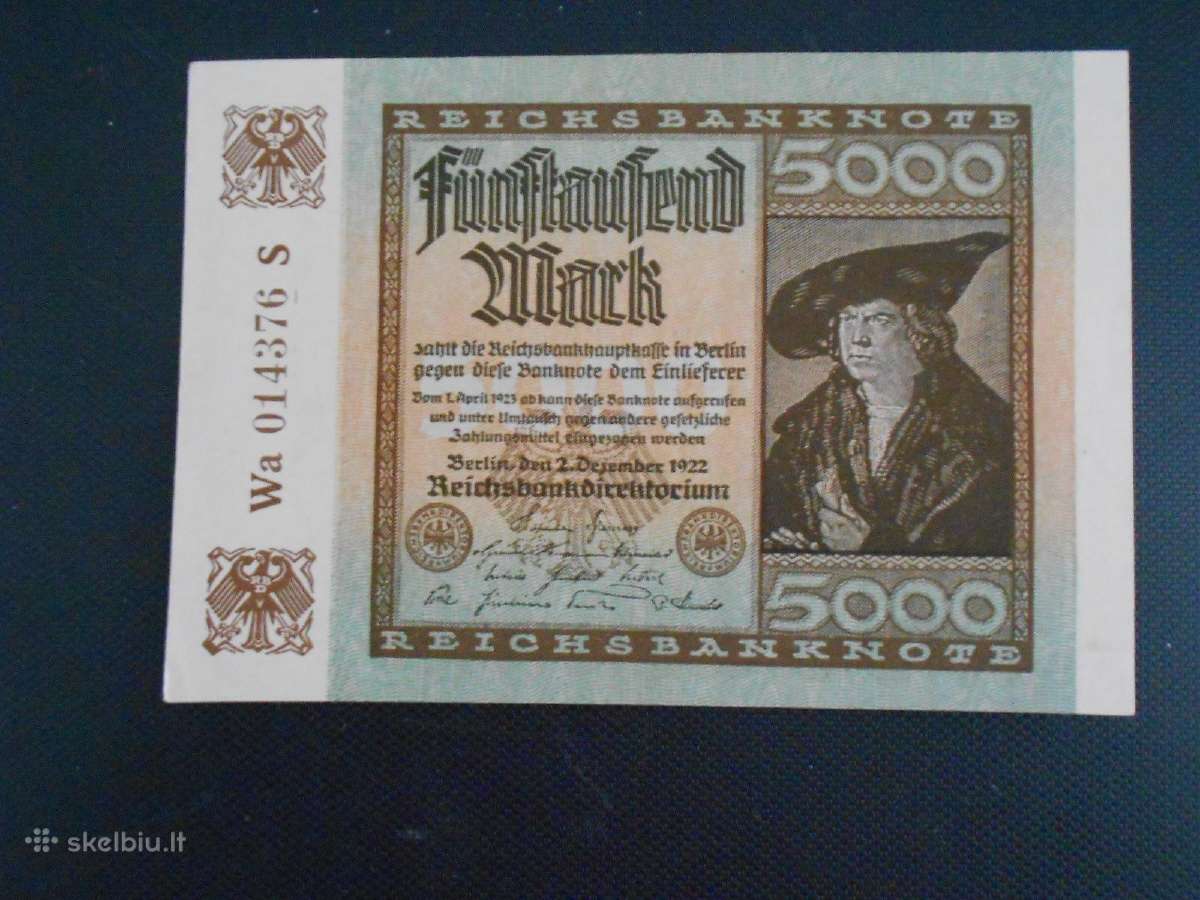 5000 markių Vokietija 1922m (retas vandens ženklas