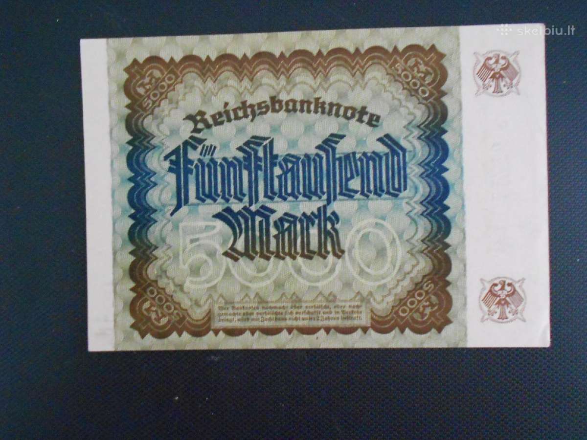 5000 markių Vokietija 1922m (retas vandens ženklas - nuotraukos Nr. 2
