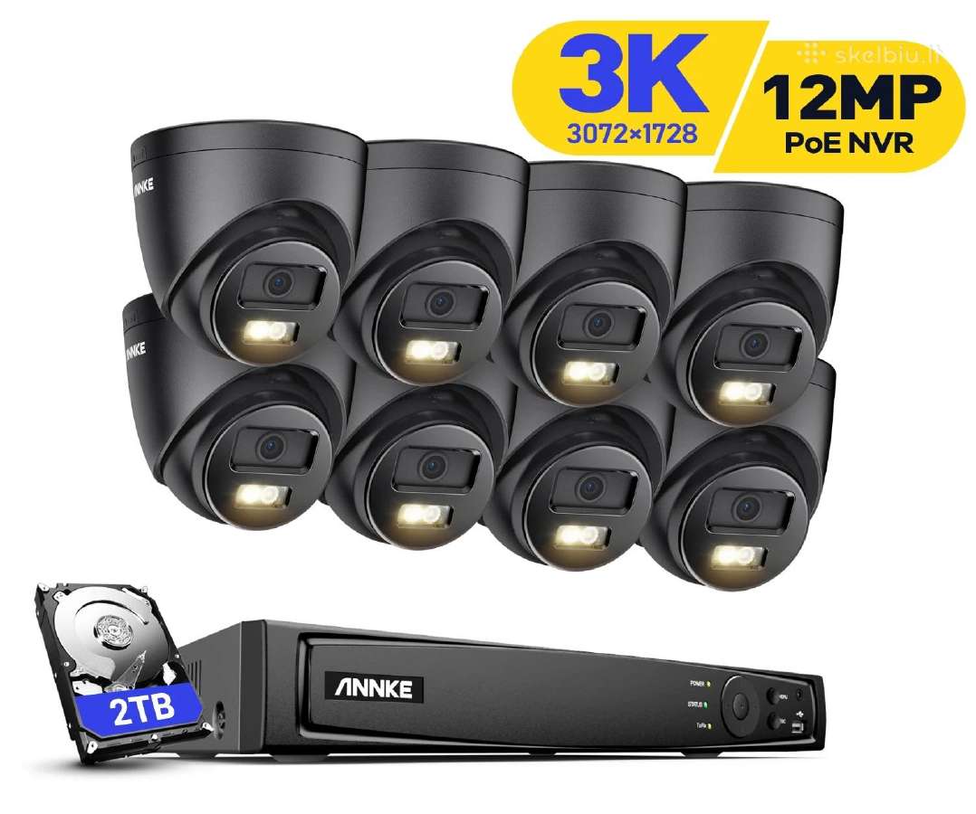 Kupolinių 4 vaizdo kamerų komplektas 12mp Poe 2tb