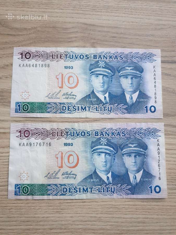 1993 metų 10 litų banknotai