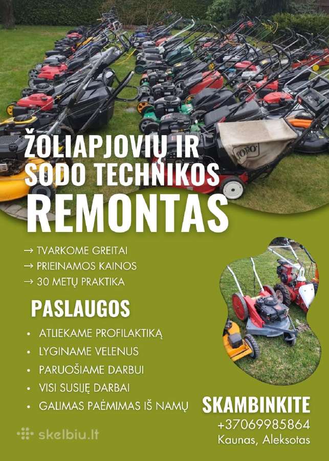 Vejapjovių (žoliapjovių) sodo tech remontas Kaunas