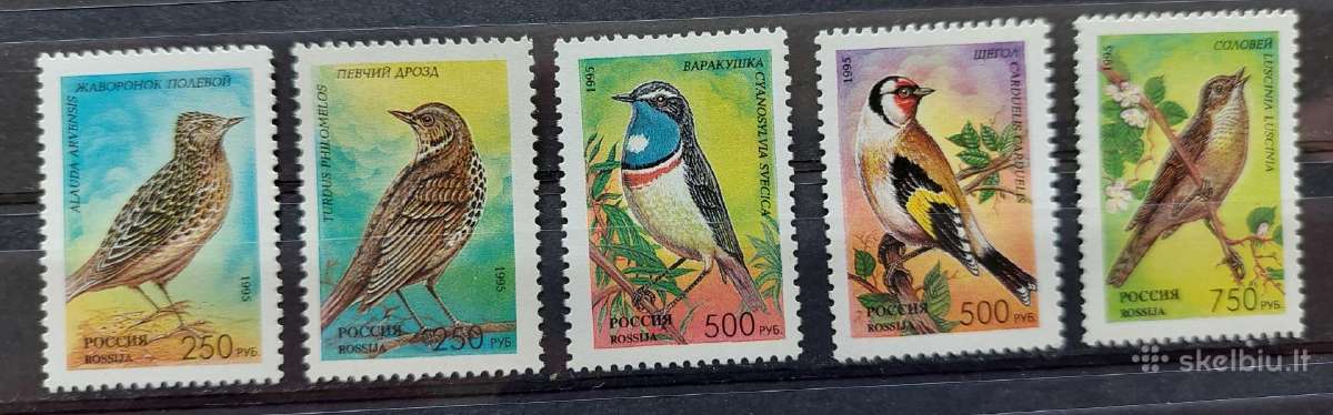 Rusija 1995 paukščiai, švarus Michel Nr.440-444