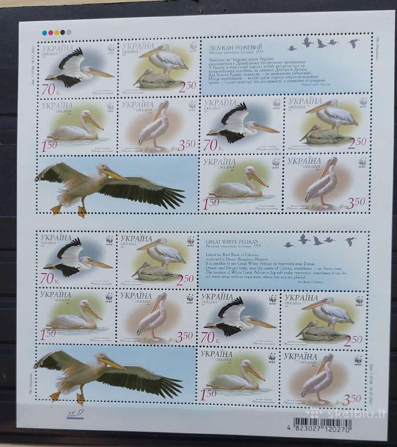 Ukraina 2007 Wwf pelikanai, švarus lapelis Michel