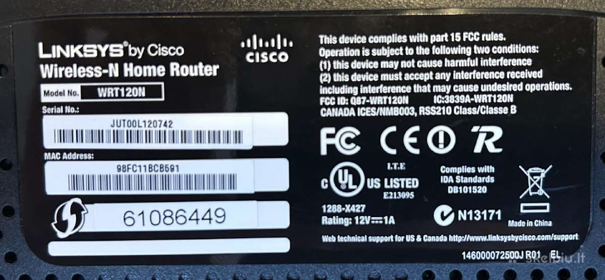 Maršrutizatorius Cisco Wrt120n - nuotraukos Nr. 2