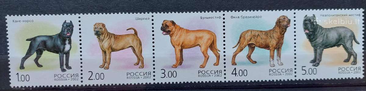 Rusija 2002 šunis, švarus,michel Nr.971-975