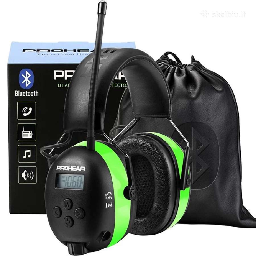 Darbo apsauginės ausinės Bluetooth, Fm radija, LCD