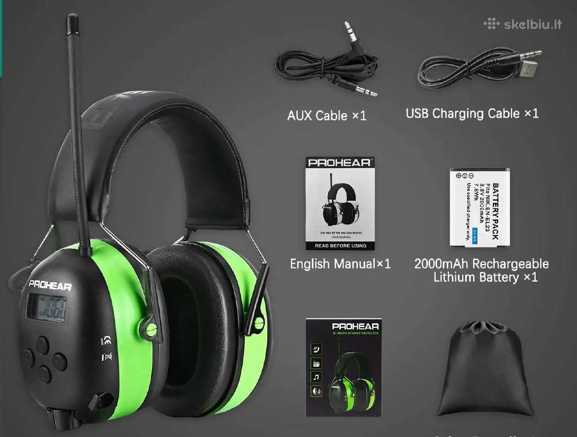 Darbo apsauginės ausinės Bluetooth, Fm radija, LCD - nuotraukos Nr. 2