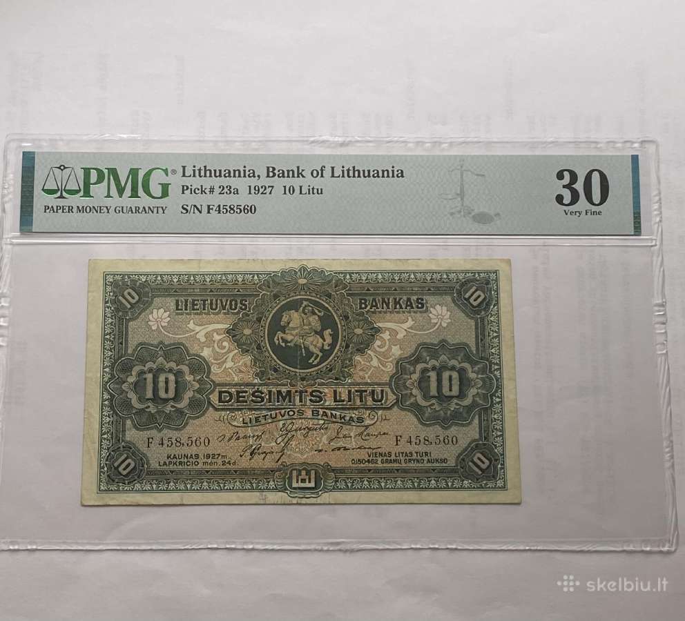 Sertifikuotas 1927m 10 Litu banknotas