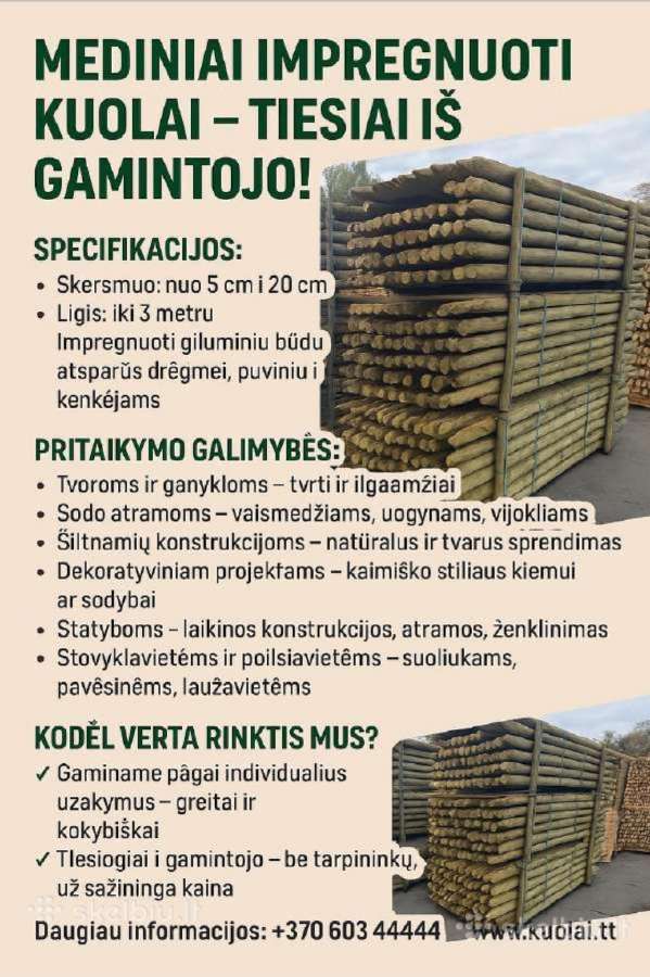 Mediniai impregnuoti kuolai – tiesiai iš gamintojo - nuotraukos Nr. 2
