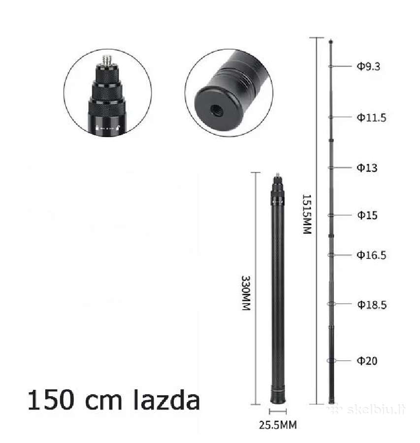 Gopro, Insta360 teleskopinės lazdos 1,5 ir 2m - nuotraukos Nr. 9