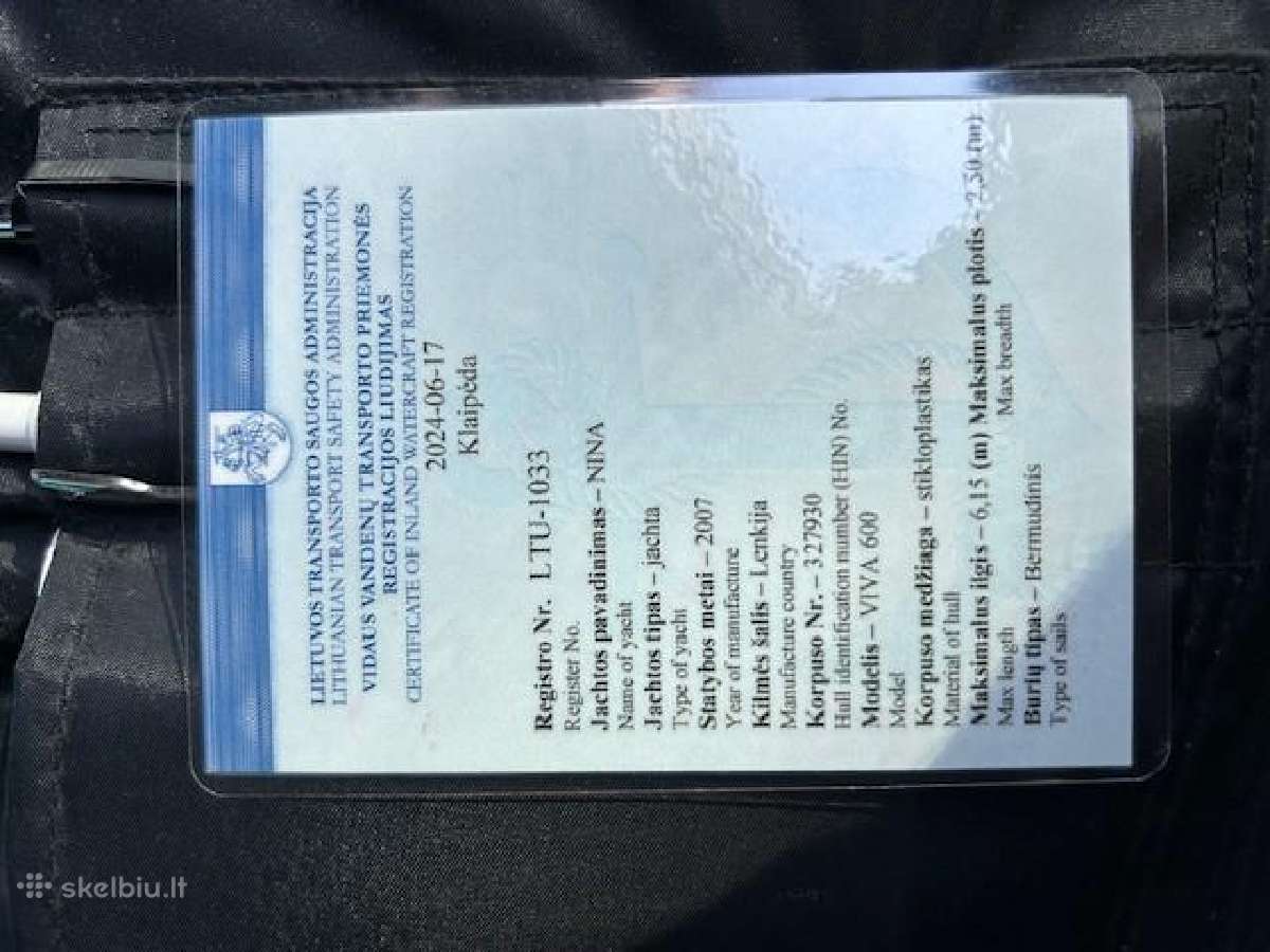 Parduodama jachta Viva 600 su registruota priekaba - nuotraukos Nr. 6