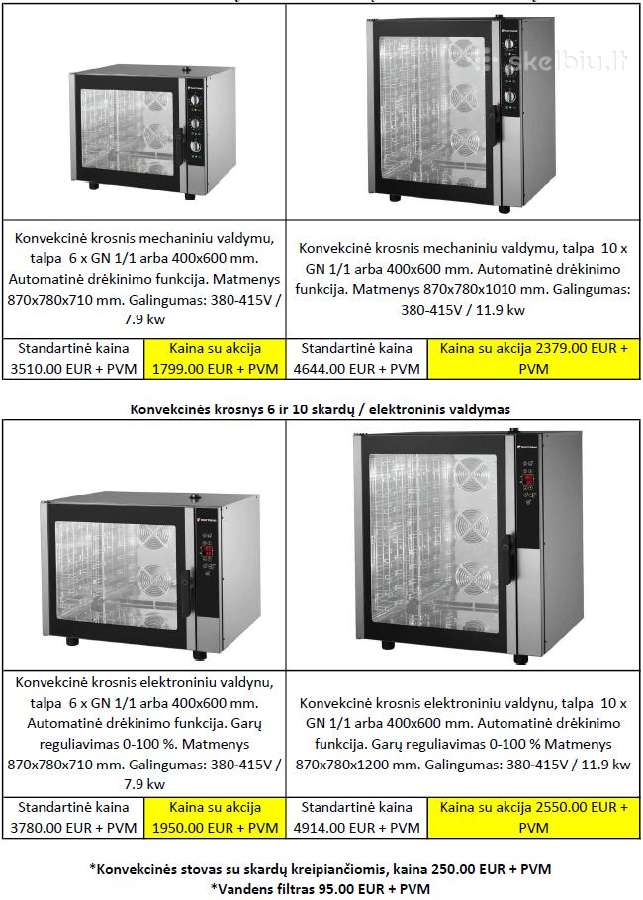 Konvekcinės krosnys, Šaldytuvai, šaldomi stalai,