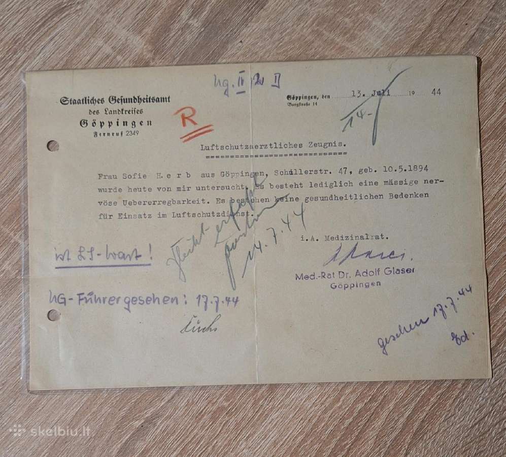 Medicininis išrašas, 3 reichas.