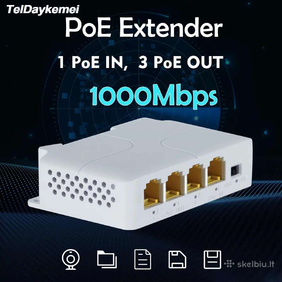 Poe splitter/switch/kartotuvas. 1gbs. 4 port - nuotraukos Nr. 2