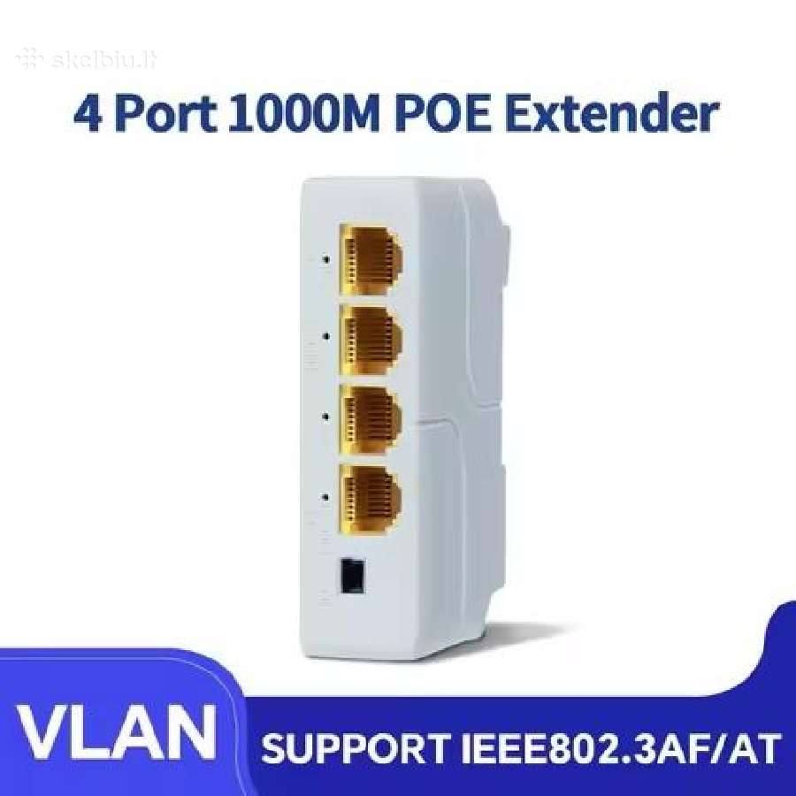 Poe splitter/switch/kartotuvas. 1gbs. 4 port