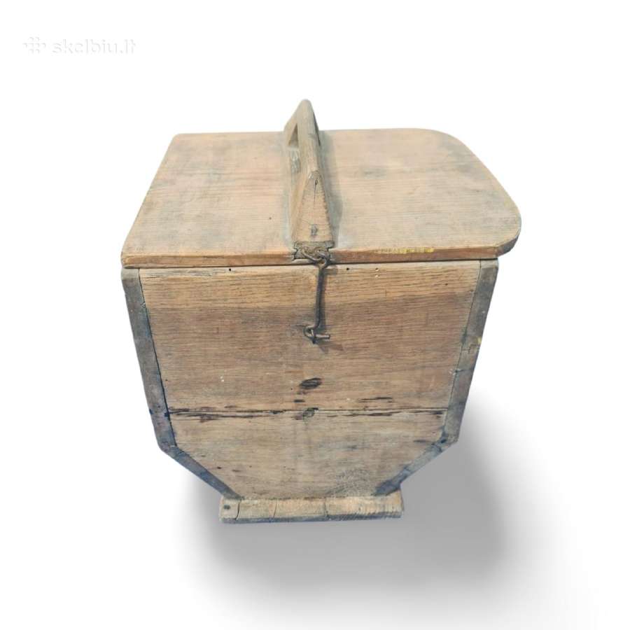 Medinė senovinė sviesto plakimo dėžė su rankena - nuotraukos Nr. 3