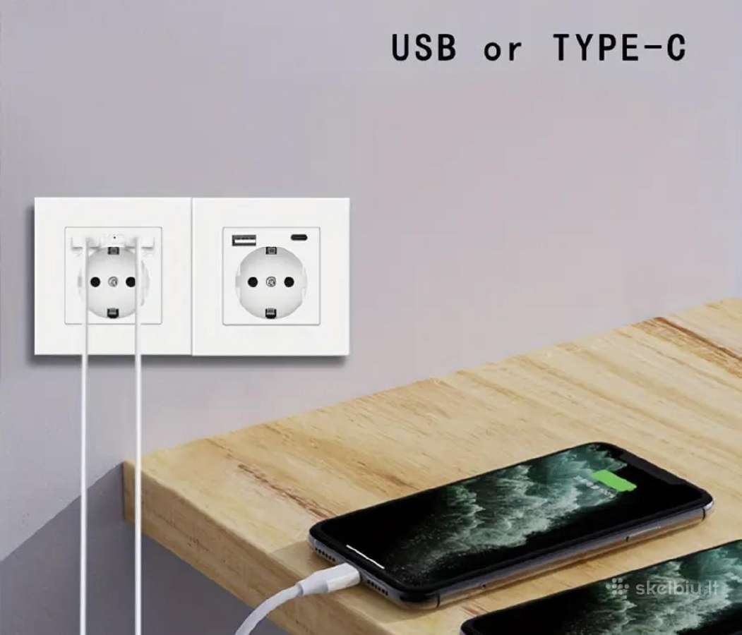 Sieninis lizdas su Usb prievadais +C tipo 220v - nuotraukos Nr. 2