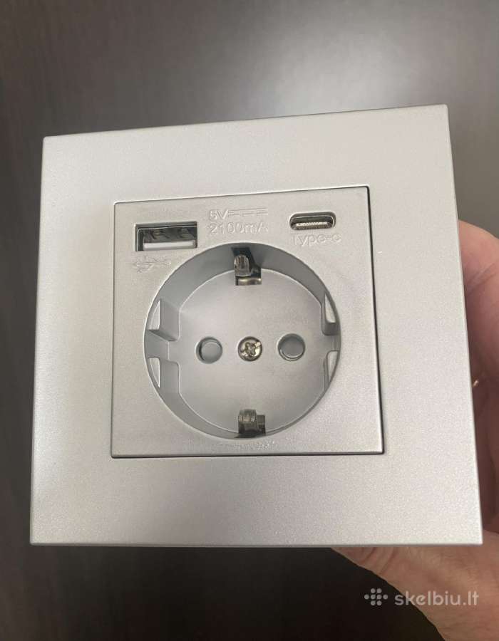 Sieninis lizdas su Usb prievadais +C tipo 220v - nuotraukos Nr. 6
