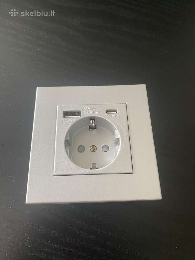 Sieninis lizdas su Usb prievadais +C tipo 220v - nuotraukos Nr. 8