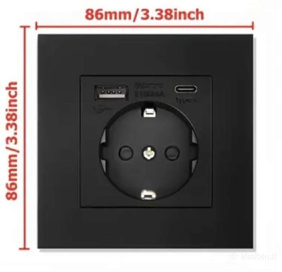 Sieninis lizdas su Usb prievadais +C tipo 220v - nuotraukos Nr. 9