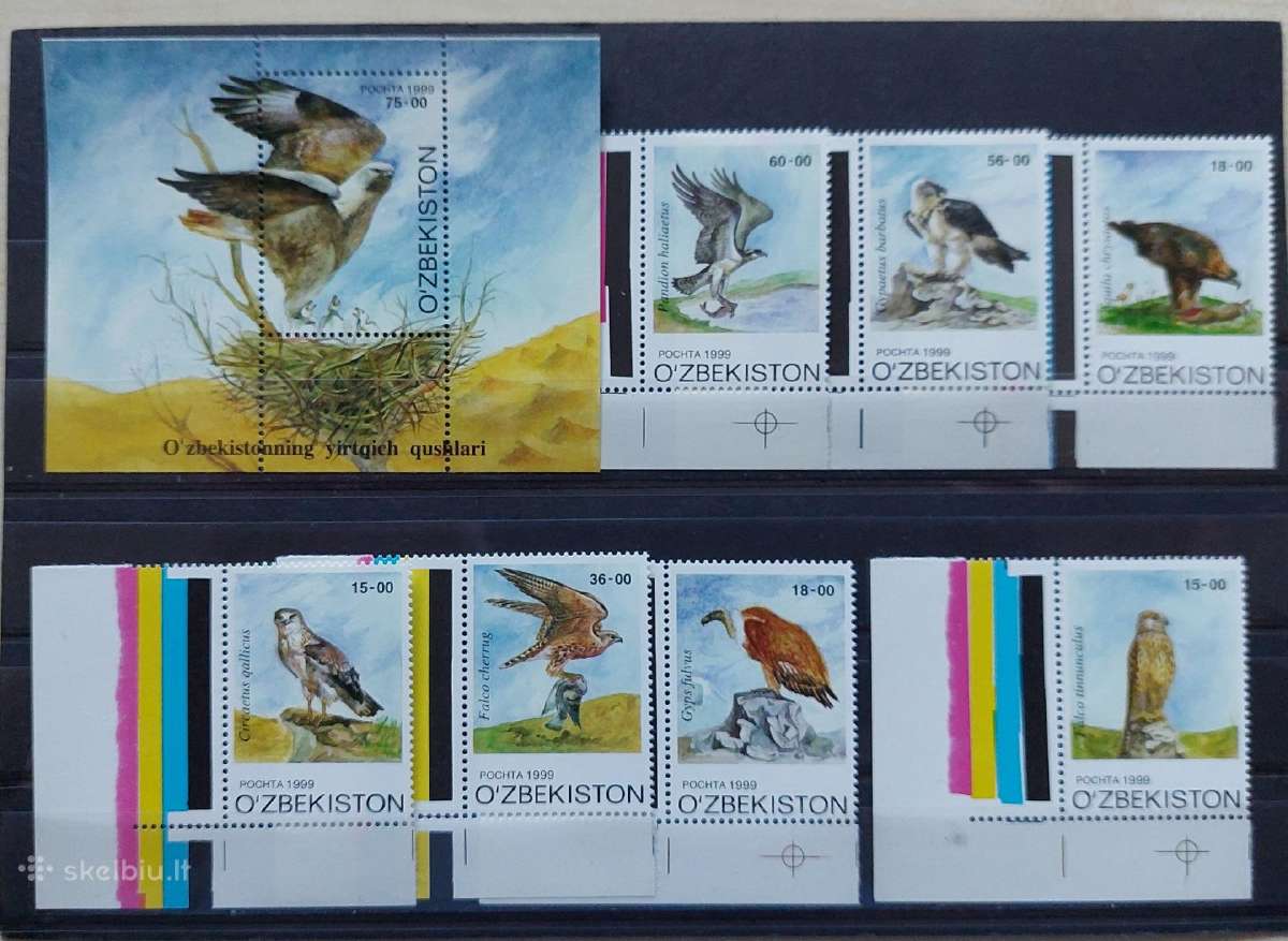 Uzbekistanas 1999 ereliai, švarus, Michel 216-222b