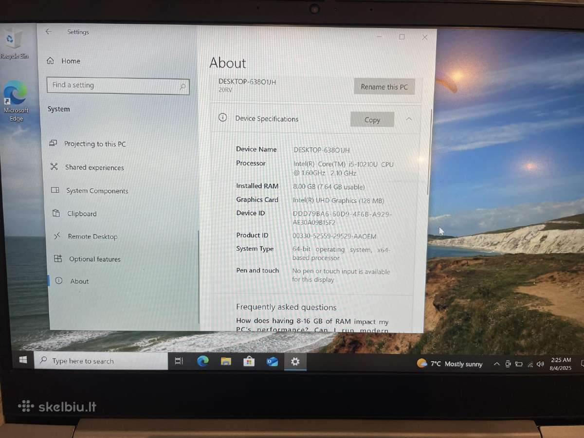 Lenovo Thinkbook 14-iml,i5-10210u,8gb,256 SSD - nuotraukos Nr. 3