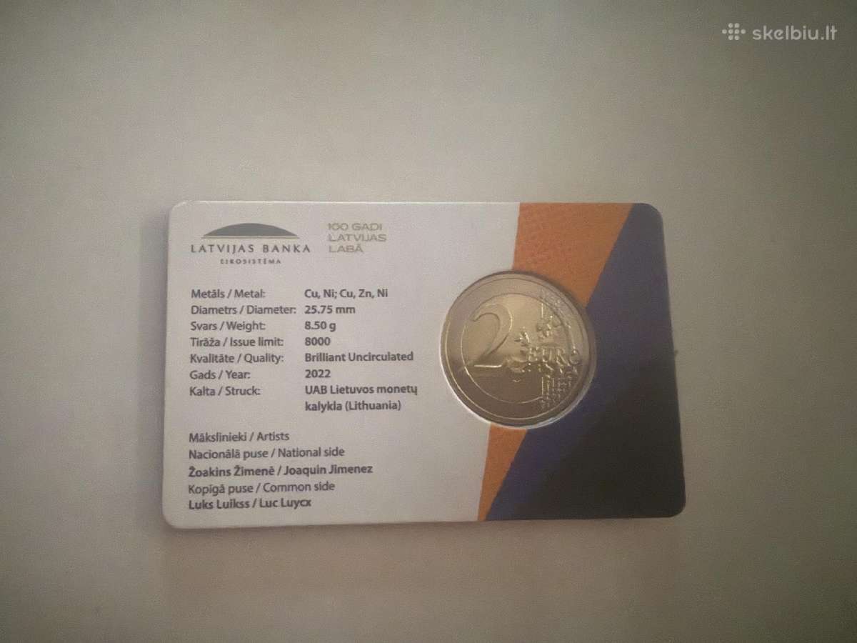 2 eurų Latvijos monetą kortelėje skirtą Erasmus - nuotraukos Nr. 2
