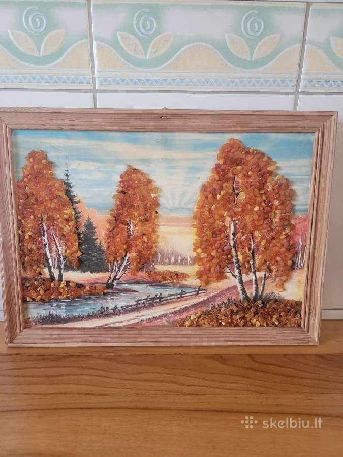 Gintaru dekoruotas paveikslas "Rudens peizažas" - nuotraukos Nr. 2