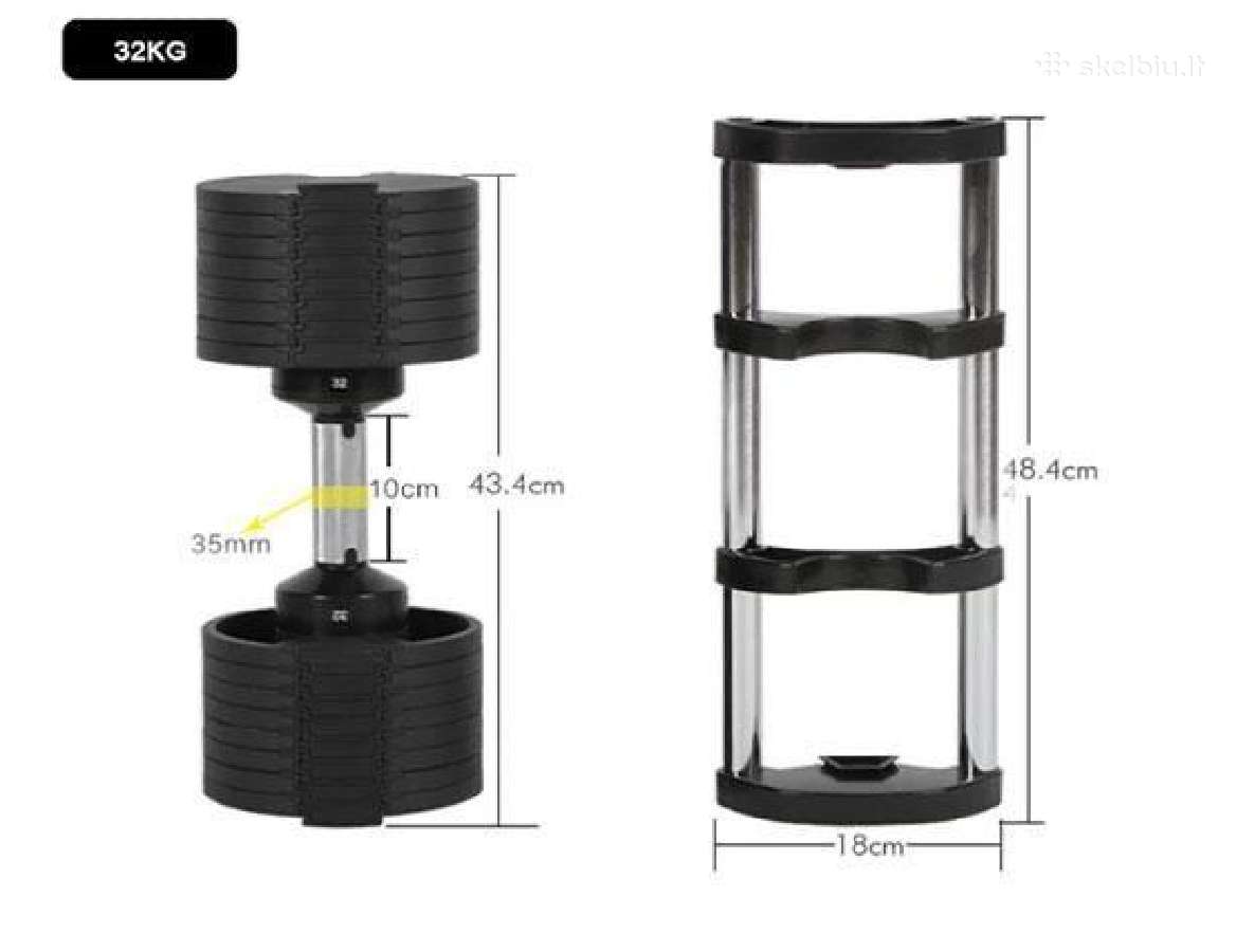Reguliuojami hanteliai 2x32 kg. - nuotraukos Nr. 4