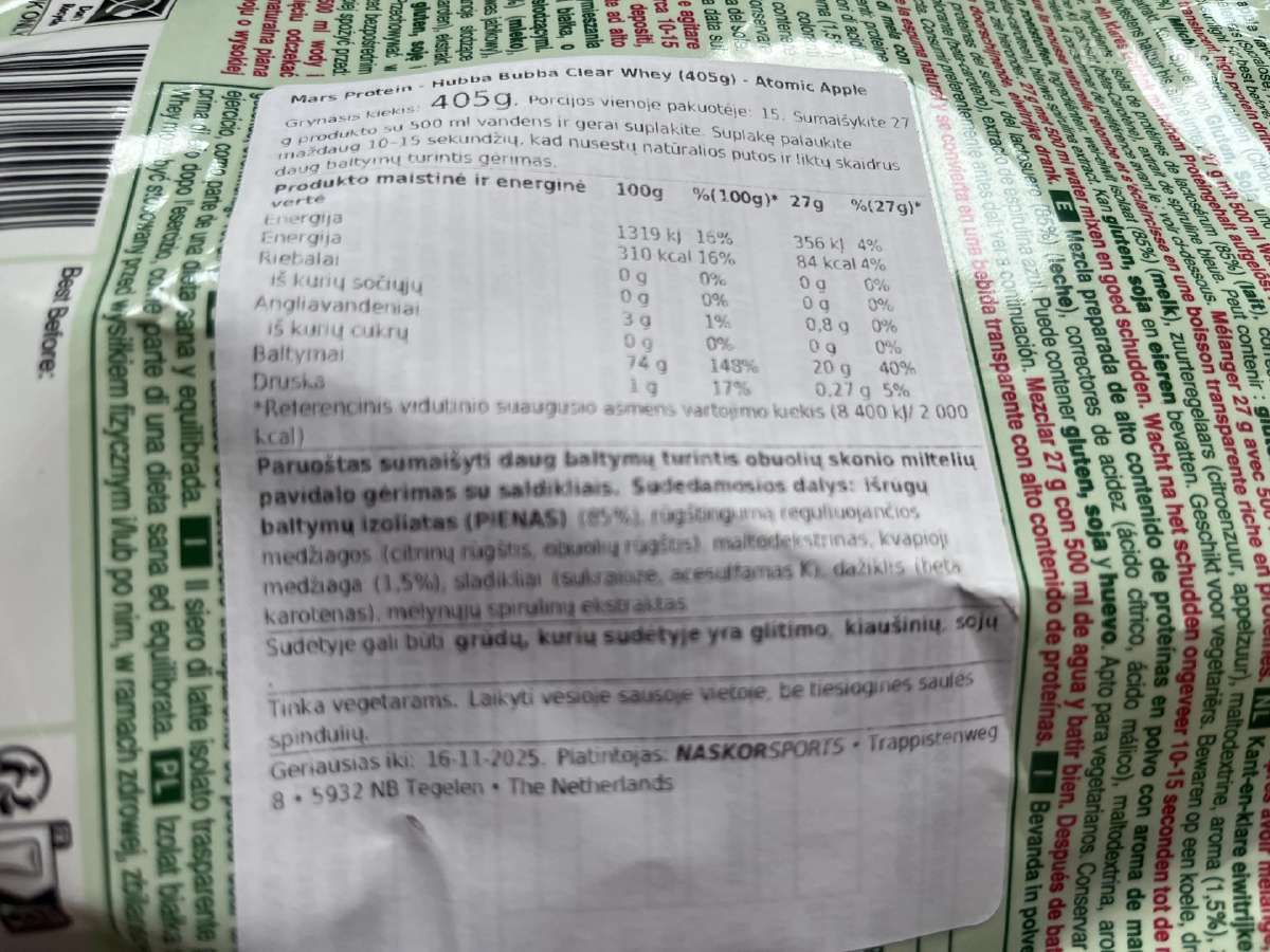 Hubba Bubba Clear Whey Protein - nuotraukos Nr. 3