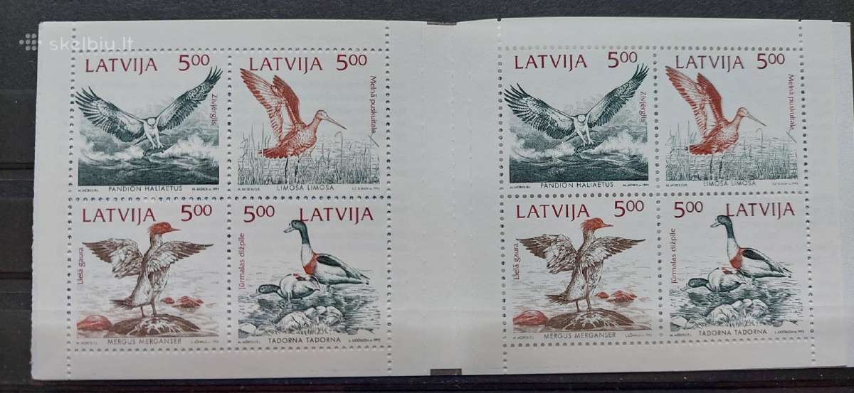 Latvija 1992 paukščiai,švarus,bukletas,michel 340-
