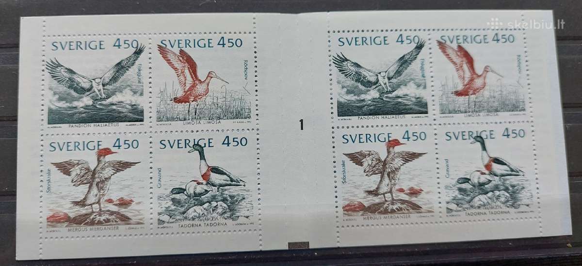 Švedija 1992 paukščiai,švarus,bukletas,michel 1742