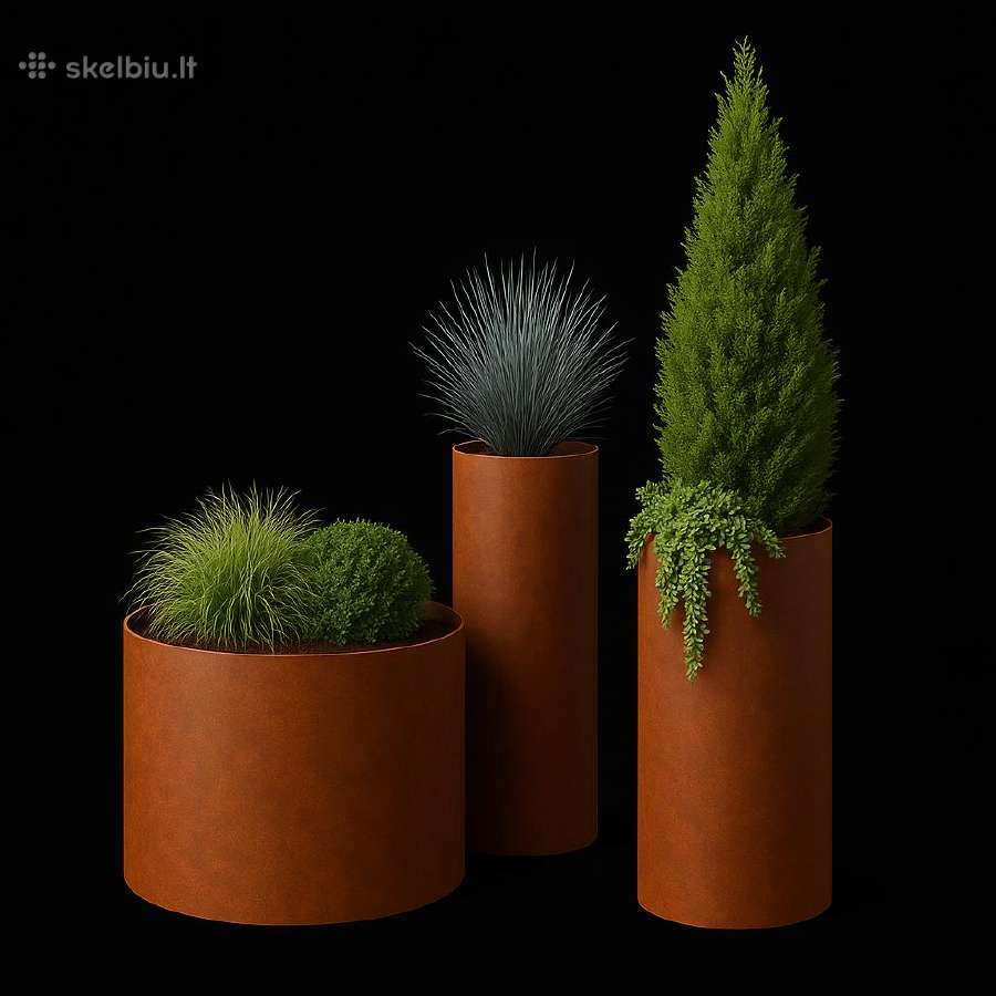 Apvalus corten plieno vazonas