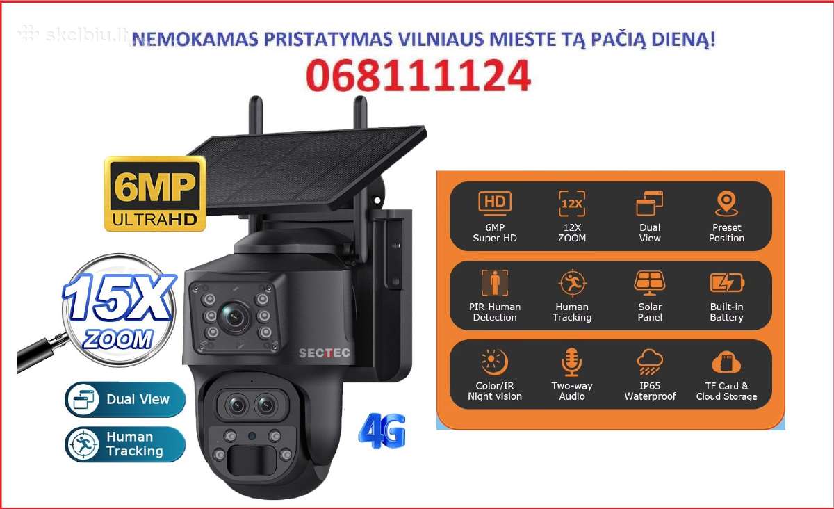 4G Sim Kupolinė vaizdo kamera, optinis zoom x12