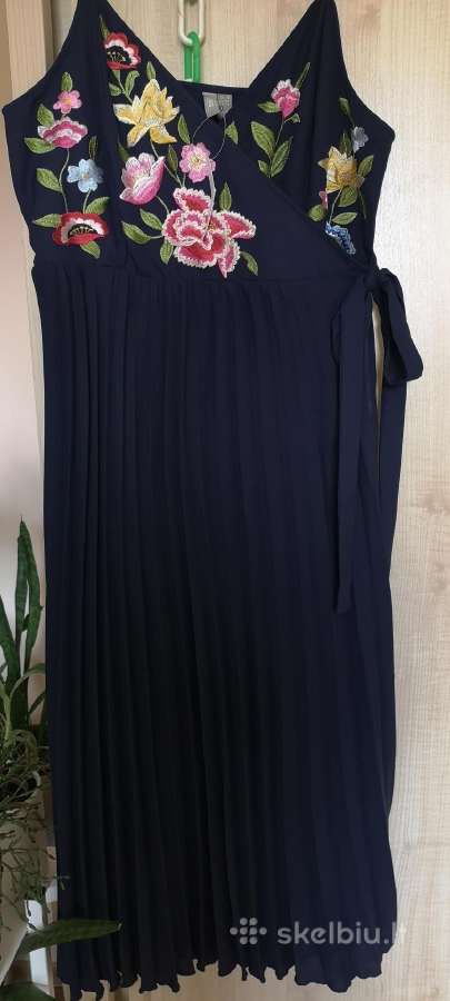 Asos nauja mėlyna siuvinėta gėlėmis ilga suknelė - nuotraukos Nr. 2