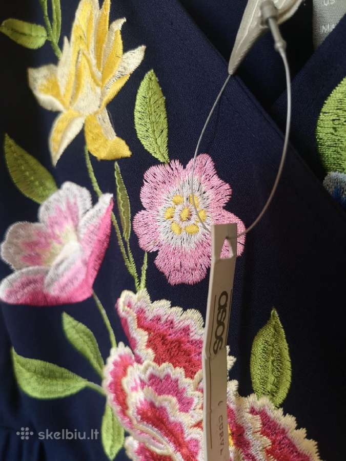 Asos nauja mėlyna siuvinėta gėlėmis ilga suknelė - nuotraukos Nr. 4