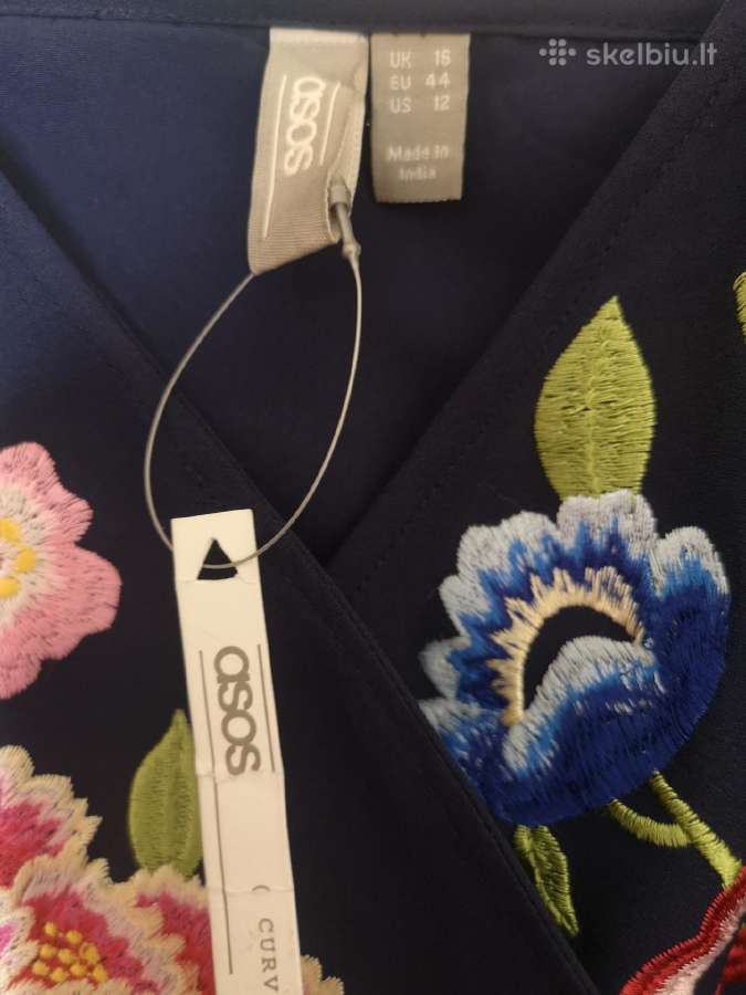 Asos nauja mėlyna siuvinėta gėlėmis ilga suknelė - nuotraukos Nr. 6