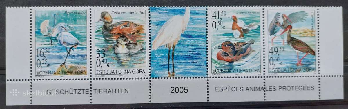 Jugoslavija 2005 paukščiai,švarus, Michel 3231-323