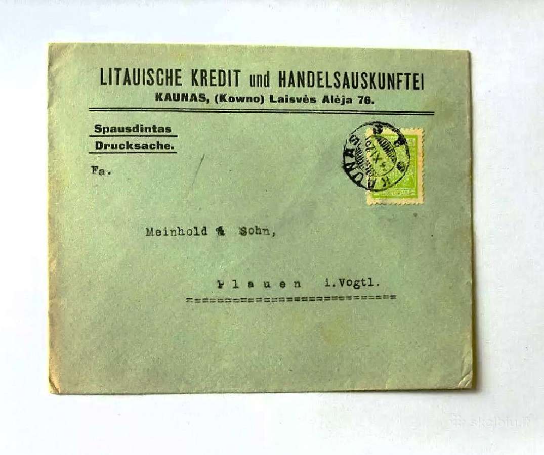 1926 m Kaunas retesnis laiskas vokas