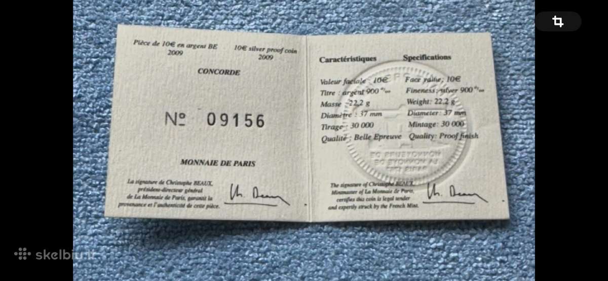 Moneta Prancuzija 2009m. 10 euru, sidabras - nuotraukos Nr. 4