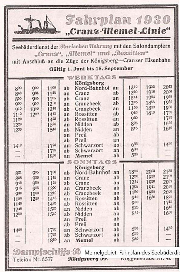 Memel Fahrplan 1930 prospektas