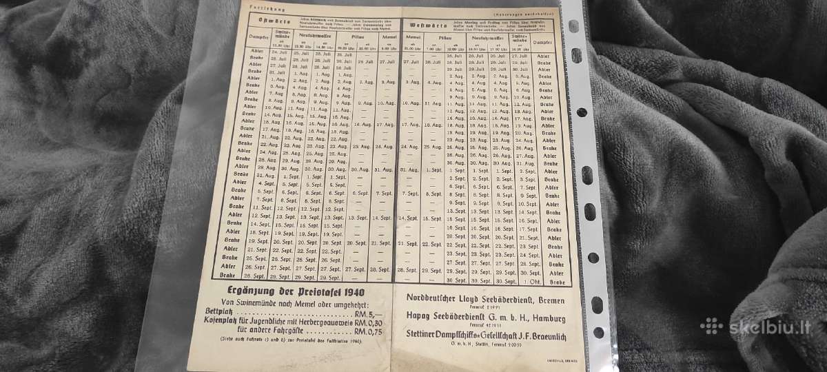 1940 Memel Kursiu Nerija Fahrplan - nuotraukos Nr. 2