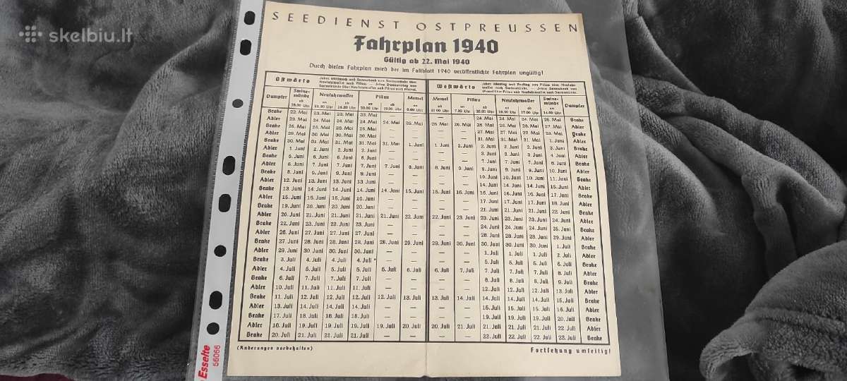 1940 Memel Kursiu Nerija Fahrplan